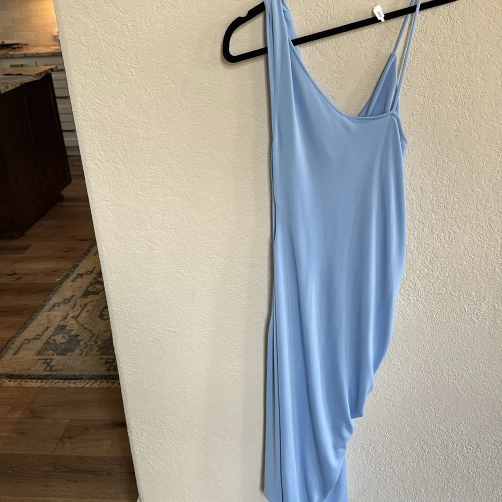 NWT ZARA LIGHT BLUE RUCHED ASYMMETRIC DRESS - Picture 6 of 6